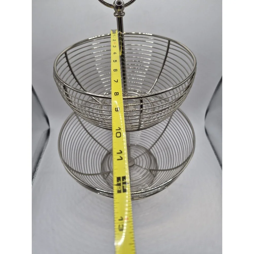 2 Tier Chrome Basket Storage Fruit & Vegetable Round Bowl Kitchen Stand Rack